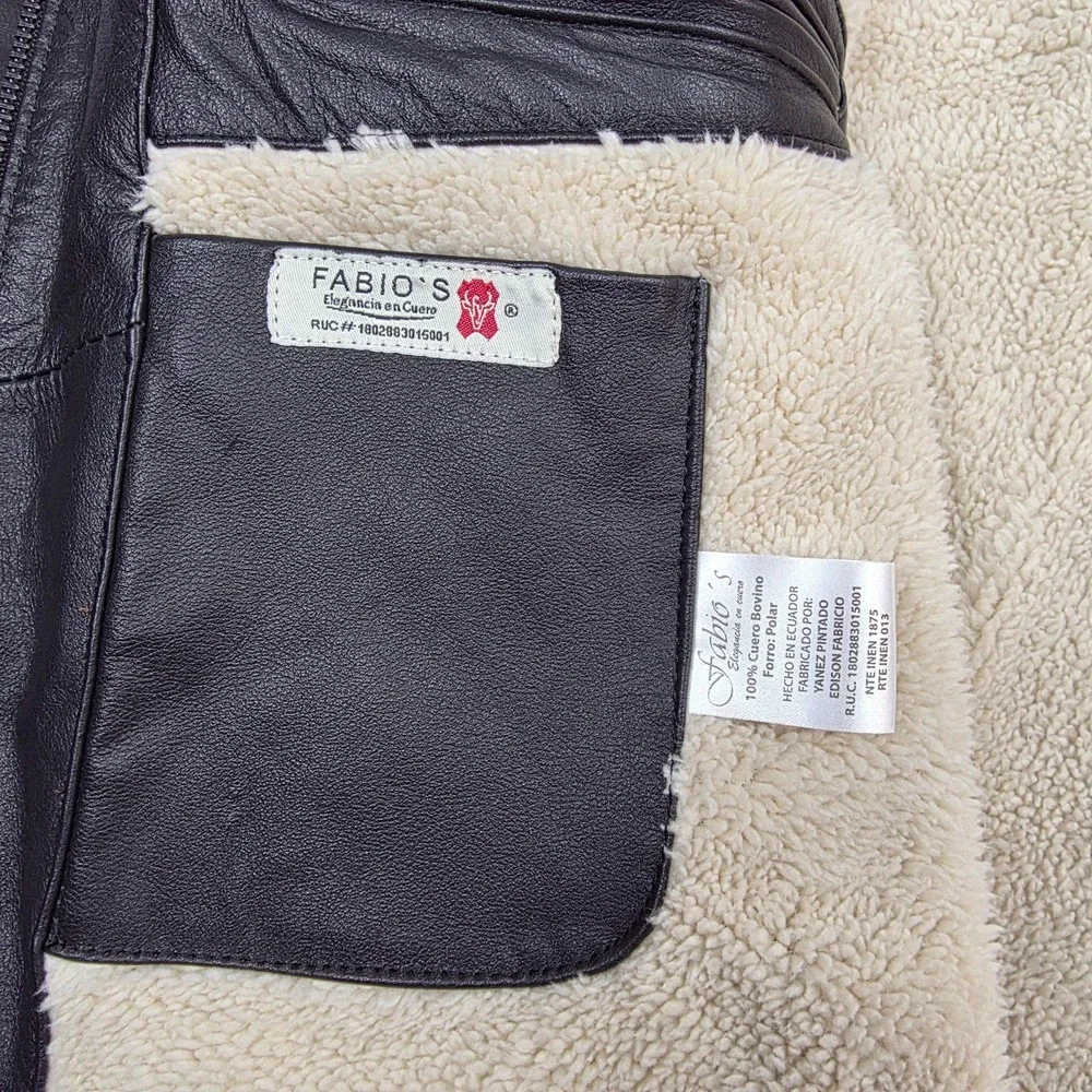 Fabio's 100% Bovine‎ Leather Hooded Leather Jacket with Fleece Lining Size 44